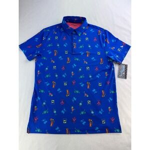 Birdie & Bound Mens Blue Cocktail Print Golf Polo Shirt Size S‎ P CH